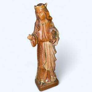 Vintage Hand Carved Figurine Nun Madonna Mother Mary Religious Signed Italy